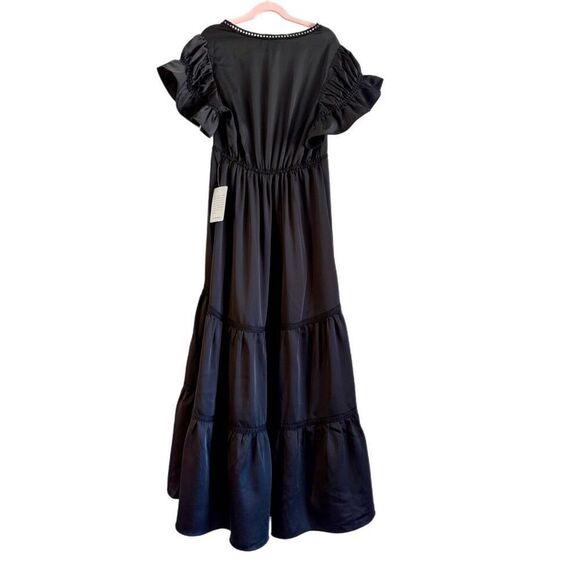 NWT Max Studio Flutter Sleeve Satin Midi Dress in Black. Size XS - Picture 14 of 14
